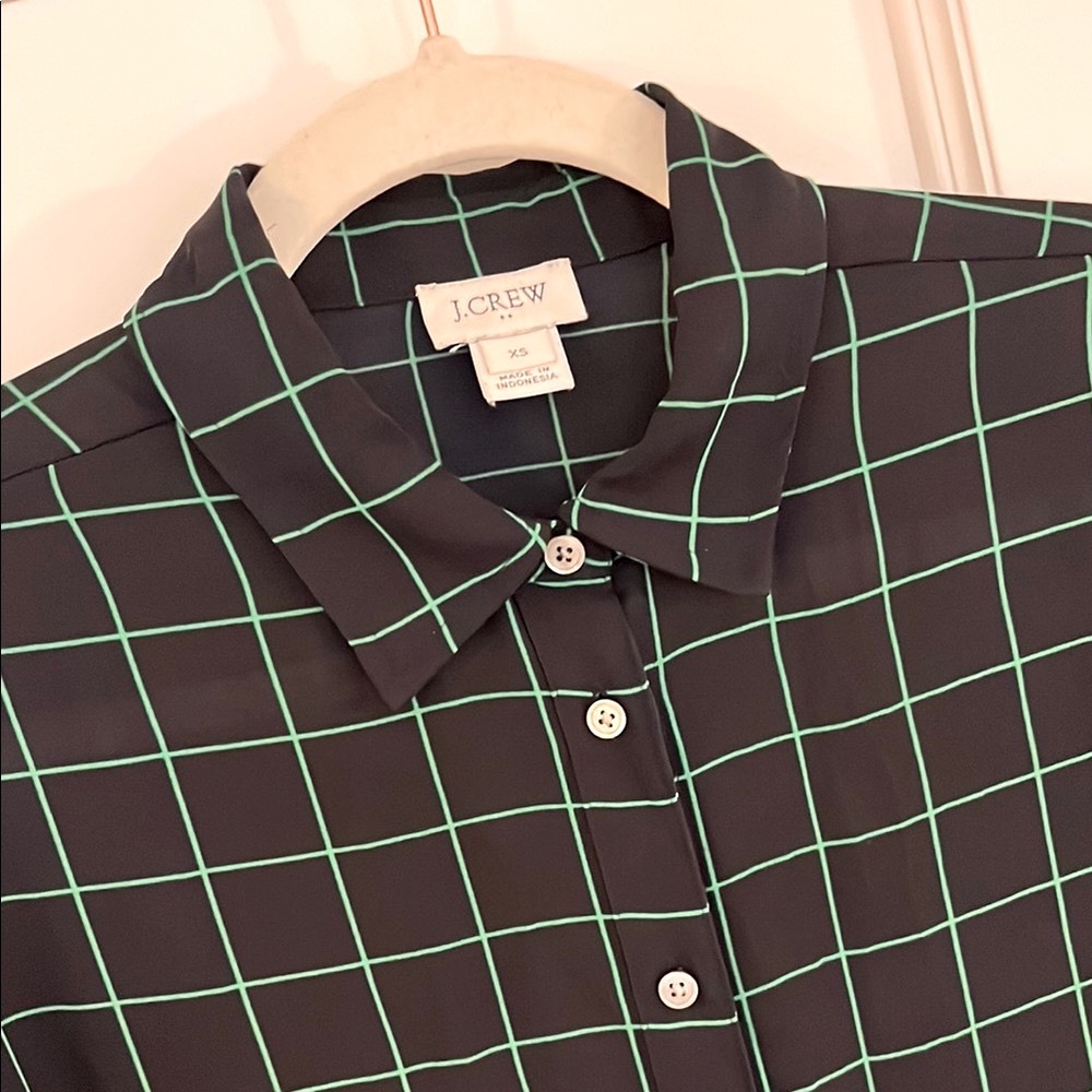 J. Crew Navy & Green Button Down Blouse